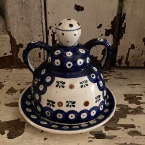 Vintage Boleslawiec Lady Butter Cheese Dish Poland 7”